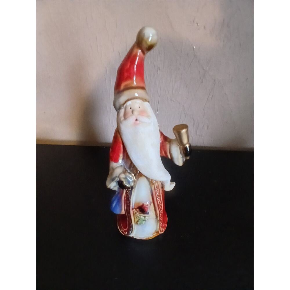 Christmas Vintage Santa Ceramic Figurine Old World Style w/ Bell